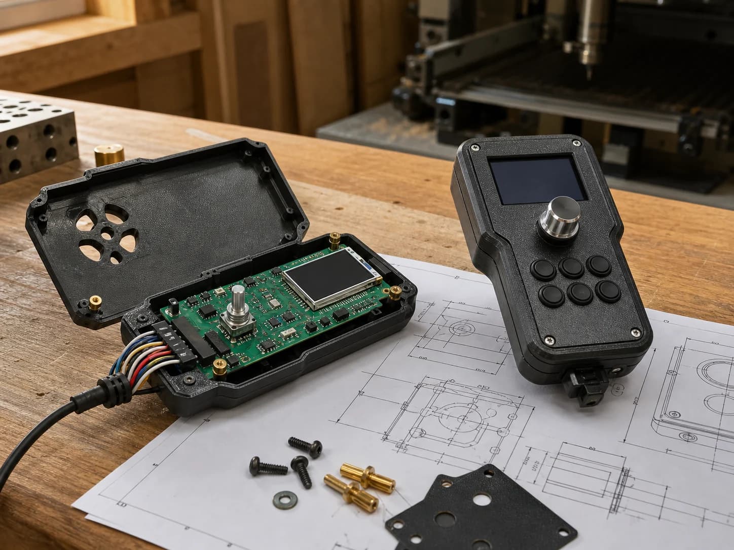 Custom electronics prototype with a 3D-printed enclosure, PCB and development drawing