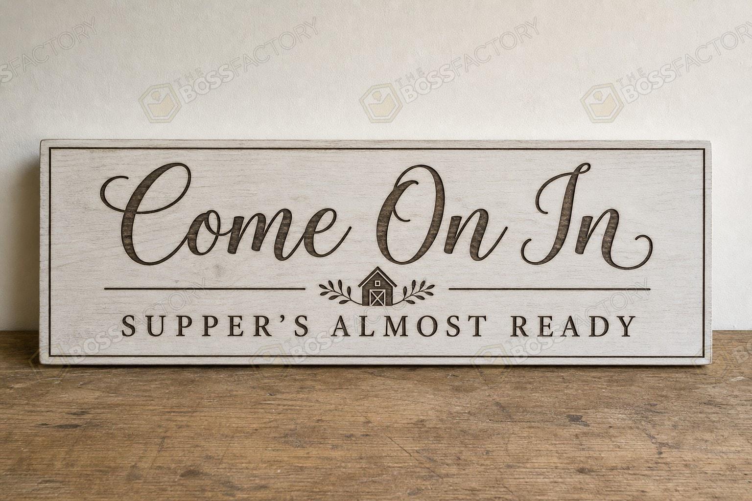 Farmhouse sign displayed in a dining room