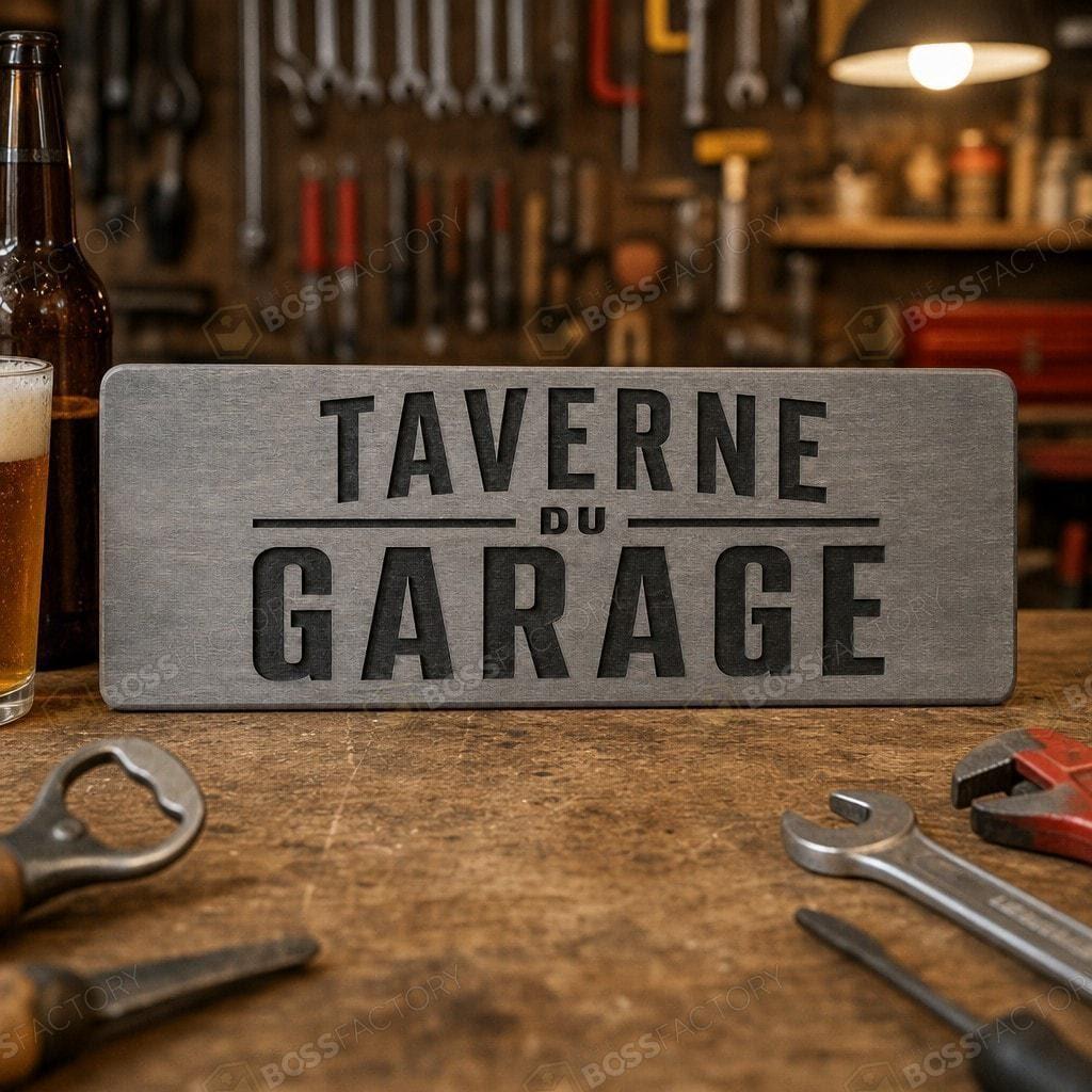 Laser-engraved Québécois workshop sign