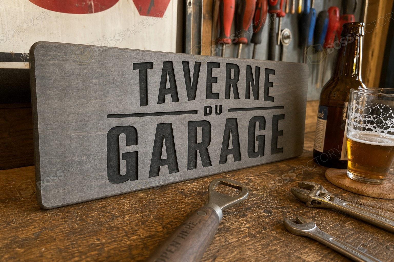 Workshop sign detail — lettering and edge char