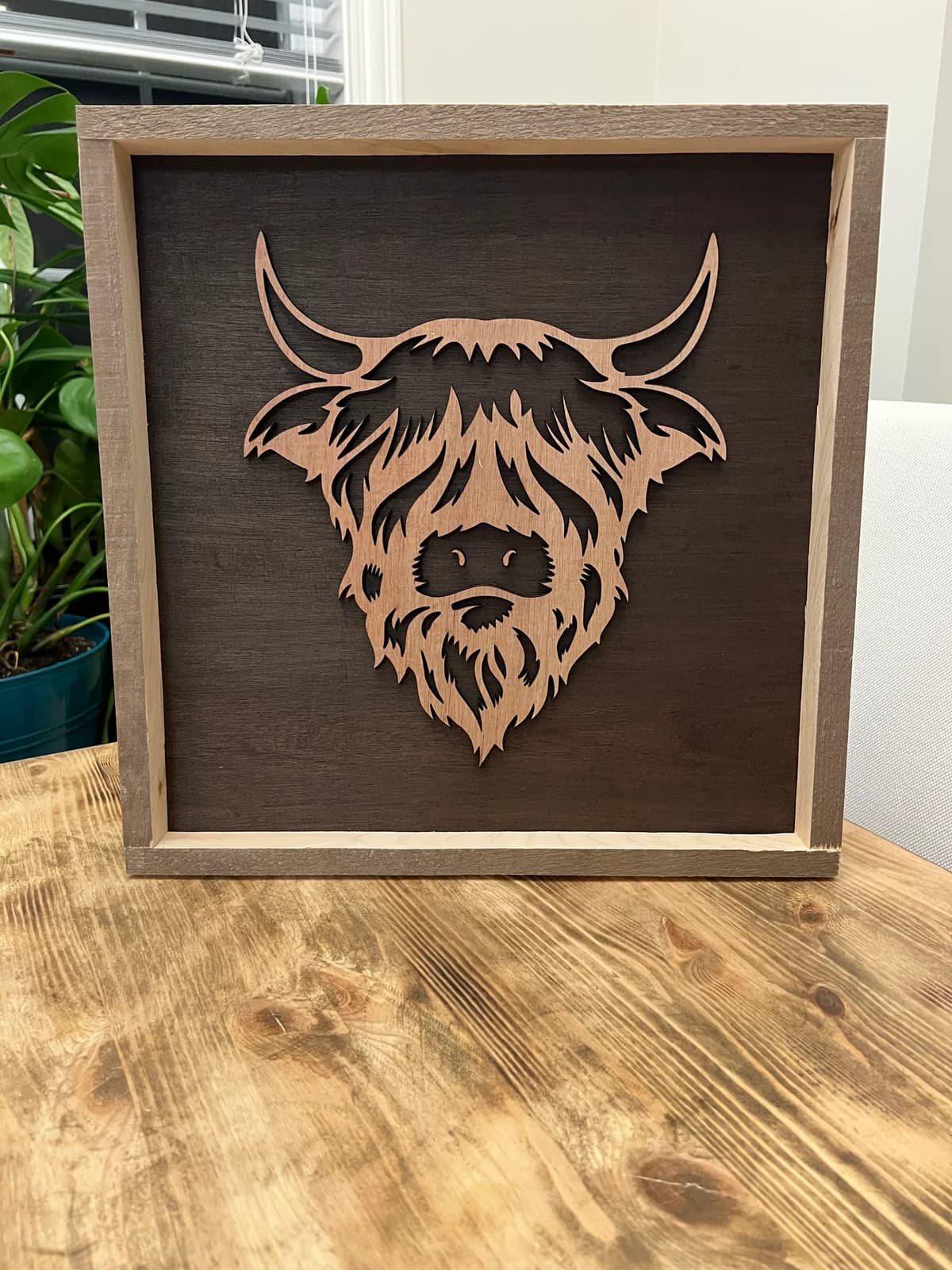3D CNC-carved highland cow wood sign